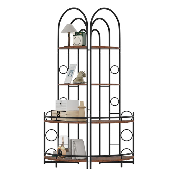Modern 4-Tier Corner Bookshelf with Metal Frame, Plant Stand, Antique Brown, Metal & Wood