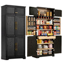K&K 78.2' Tall Farmhouse Kitchen Pantry Cabinet with 8 Door Shelves, Storage Cabinet with 4 Adjustable Shelves, Hidden Drawer, Wine Rack, Versatile Cupboard for Kitchen, Dining & Bathroom, Ash Black