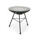 Modern NUSA Side Table with Tempered Glass Top in Black Rattan, 17.75' x 17.75' x 18'