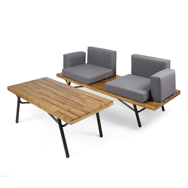 2-Piece Patio Set with Loveseat and Coffee Table, Natural and Dark Grey
