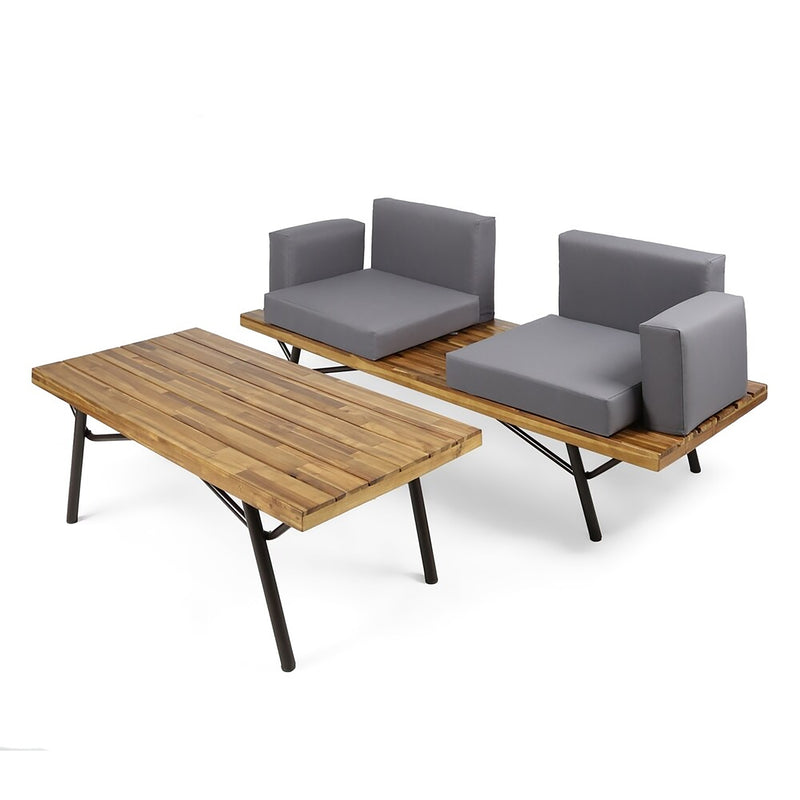 2-Piece Patio Set with Loveseat and Coffee Table, Natural and Dark Grey