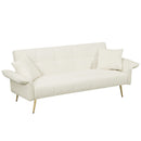 Beige Teddy Velvet Futon Sofa Bed with Folding Armrests, Convertible Double Sofa for Living Rooms and Small Spaces