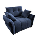 Modern 47' Ergonomic Single Seater Sofa with High-Resilience Support Cushions and Throw Pillows in Blue Chenille