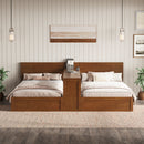 Twin Platform Bed Frame Set with Adjustable Storage Desk, 2 Twin Beds with Flexible Shelf Placement, Left, Center or Right Shelf Installation, Twin Beds for 2 Kids with Storage Desk,Walnut