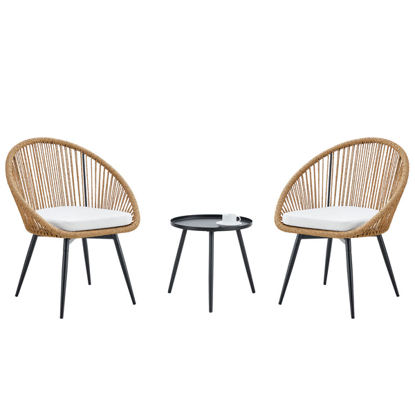 Modern 3-Piece Set: 17.7' Anti-Spill Round Coffee Table + 2 Rattan Swivel Chairs, Outdoor Patio Furniture for Tea Time.Suitable for Various Outdoor Venues.3-piece Set Packaged As A Single Package.