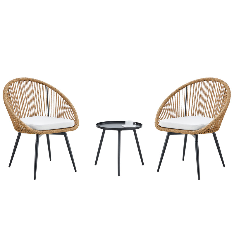 Modern 3-Piece Set: 17.7' Anti-Spill Round Coffee Table + 2 Rattan Swivel Chairs, Outdoor Patio Furniture for Tea Time.Suitable for Various Outdoor Venues.3-piece Set Packaged As A Single Package.
