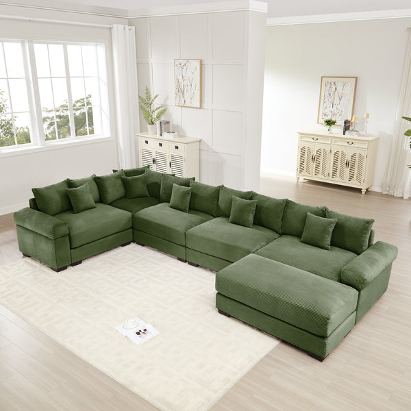 Oversized Cloud Modular Sectional Couch, Convertible Sectional Couches , Extra-Wide Armrests With Chaise,Premium Corduroy Fabric, Ergonomic Design, Easy Assembly, For Living Rooms Study,Green