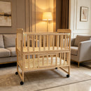 Portable Mini Baby Crib 5 in 1 Convertible with ,cunas para Bebes 2026 Small Crib with Foldable Storage Baby Playpen Bedside Sleeper Beds,100% Solid New Zealand Pine For 0-36M (Natural Wood)