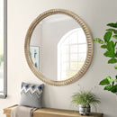 Round Decorative Wall Mirror, 35.43' Distressed Wood Beaded Frame Mirror for Entryway, Living Room, Bathroom, Farmhouse Style Accent Mirror