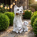 Set of 3 West Highland White Terrier Garden Statues, Resin Lifelike Westie Dog Figurines, Weather Resistant Outdoor Decor Sculpture for Backyard Lawn Patio