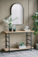 48x16x32'  2-Tier Wood and Iron Console Table with Black Frame and Storage Shelf, Industrial/Modern/Minimalist