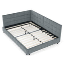 Velvet Grey Full Size Upholstered Tufted Bed Frame with Backrest and Armrests, 80.5''*59''*30.5''