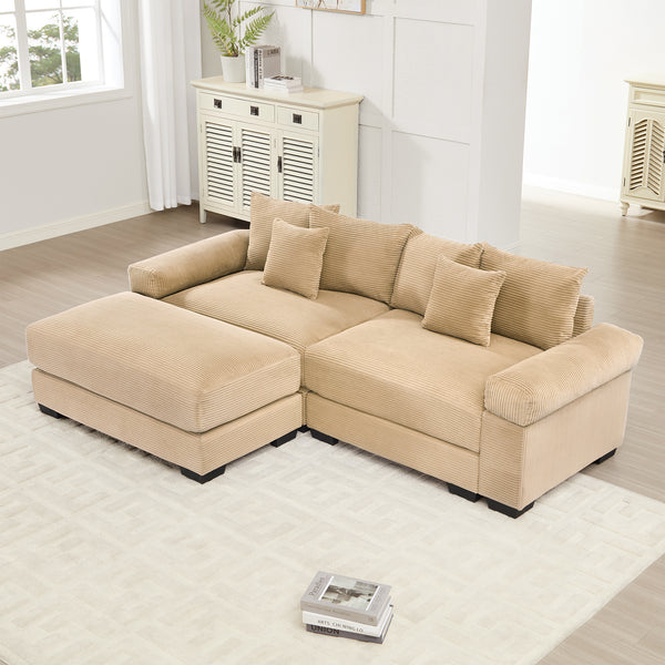 92'  Oversized Cloud Modular L-Shape Sectional Couch, Soft Corduroy Fabric, with Chaise, Deep Seat Wide Armrests, Ergonomic Design, 6 Throw Pillows, Easy Assembly, for Living Rooms, Lounges,Camel