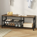 Vividwood Entryway Storage Bench with Shoe Rack, 47.2' Wide Hallway Bench with Seating, Rustic Wood Top & Metal Frame, 2-Tier Shoe Organizer for Entryway, Bedroom, or Living Room, Brown