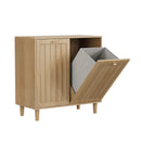 Oak Finish Sloping Laundry Basket with Removable Inner Bin, Concealed Storage Cabinet for Bathroom or Laundry Room, Freestanding MDF Household Rack