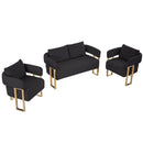 TS Modern Decorative Chair with Gold Metal Legs, Black Teddy Fleece Upholstered Side Chair for Living Room, Dressing Area, or Office, No Wheels, 51.18 x 25.20 x 27.17 Inches