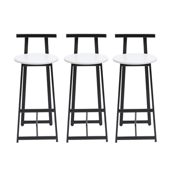 Modern Bar Stools with Backrest for Kitchen Island or Pub Room, Metal Frame, Black & White, Set of 3