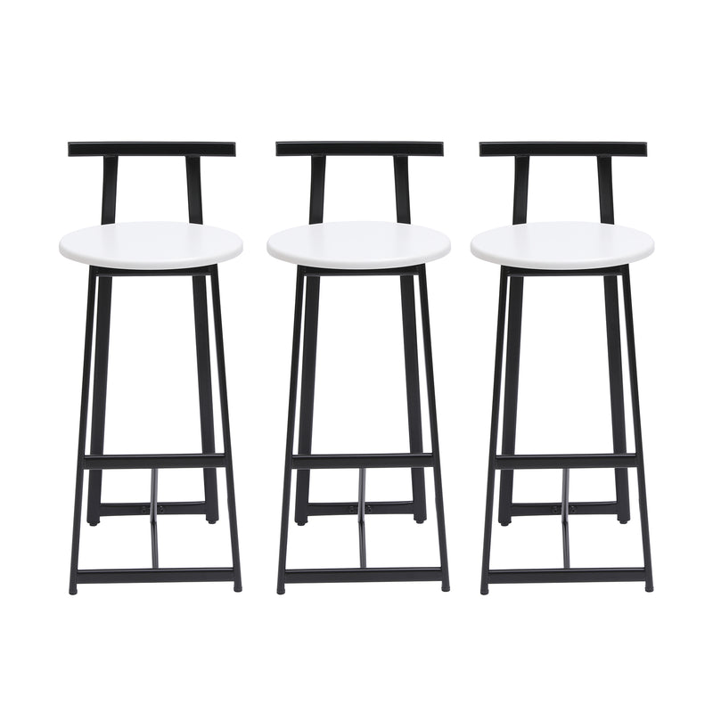 Modern Bar Stools with Backrest for Kitchen Island or Pub Room, Metal Frame, Black & White, Set of 3