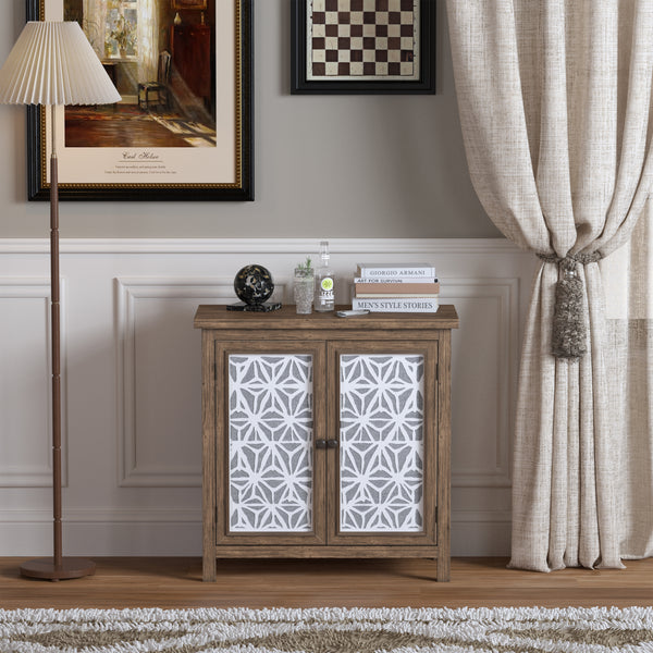 Rustic Natural Aged Brown Solid Wood Transitional Storage Cabinet – 31.89' Wide Vintage-Style Organizer for Living Room, Entryway, or Family Room