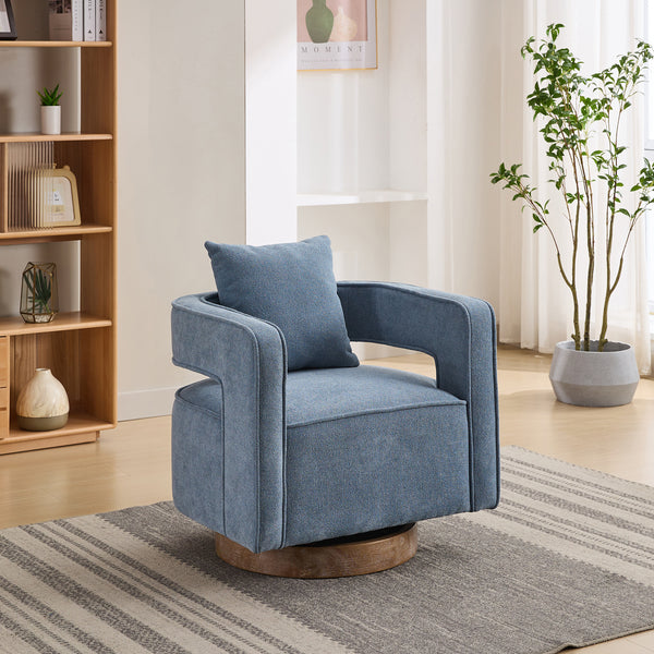 29.1'W Swivel Accent Open Back Chair Modern Comfy Sofa Chair With Weathered Base For Nursery Bedroom Living Room Hotel Office, Club Chair Leisure Arm Chair For Lounge (Pale Blue,Linen Blend)