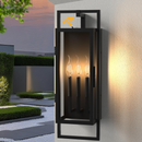 25' Dusk to Dawn Outdoor Wall Light 3 Lights, Large Outside Wall Sconce, Black Exterior Wall Lantern with Glass Shade, Waterproof Outdoor Light Fixture for House, Front Porch, Garage