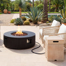 U_STYLE 2-Piece Outdoor Propane Fire Pit Set, 38.19' Round Fire Pit Table 50,000 BTU with Steel Burner, Lava Rocks & Rain Cover, 15.75' MGO Propane Tank Cover Side Table for 20 lb Tank, Patio Backyard