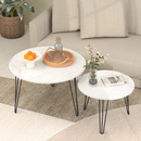 27.56'' Round Nesting Coffee Table Set of 2,  Circular Nesting End Table Set, Round Marble Tabletop, and Sturdy Metal Base for Living Room, bedroom, White