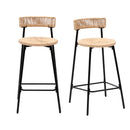 Hand Woven Bar Stools with Back Set of 2 Paper Rope Round Barstools with Footrest for Kitchen Island & Dining Rooms, Black & Honey
