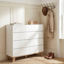 8 Drawer Tall White Dresser, Handle-Free Modern Storage Chest with Solid Natural Wood Legs, Minimalist Drawer Cabinet for Bedroom Living Room, Simple to Instal