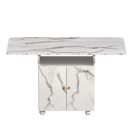 Versatile 47' White Marble MDF Folding Dining Table with Storage Rack and Cabinet, 6 Wheels