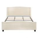 King Size Platform Bed Frame with 49.21' High Upholstered Headboard and 27.17' High Footboard, Teddy Velvet, 12 Slat Support, Solid Wood Feet, No Box Spring Needed, White