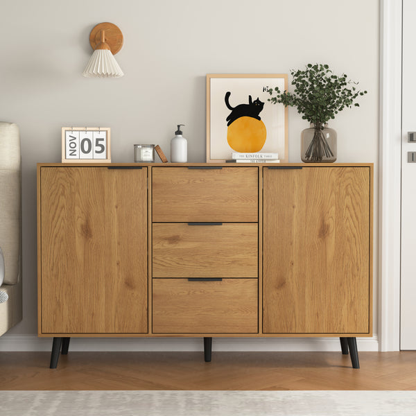 Sideboard Buffet Cabinet with Storage, Wood Coffee Bar Cabinet, 47.2' Kitchen Cabinet with 3 Drawers & 2 Doors, Kitchen Buffet Cabinet Cupboard Natural Wood Color