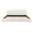 Cream Style Fabric Upholstered Bed, Simple Modern Double Bed for King Size, Warm Cream Tone with Textured Fabric and Curved Headboard