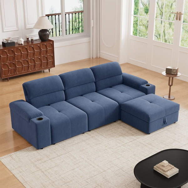 Modern L-shaped sectional sofa, 105-inch cloud sofa, adjustable backrest, 4-seat comfortable cotton fabric with a movable ottoman, available in two colors, suitable for bedrooms and apartments.