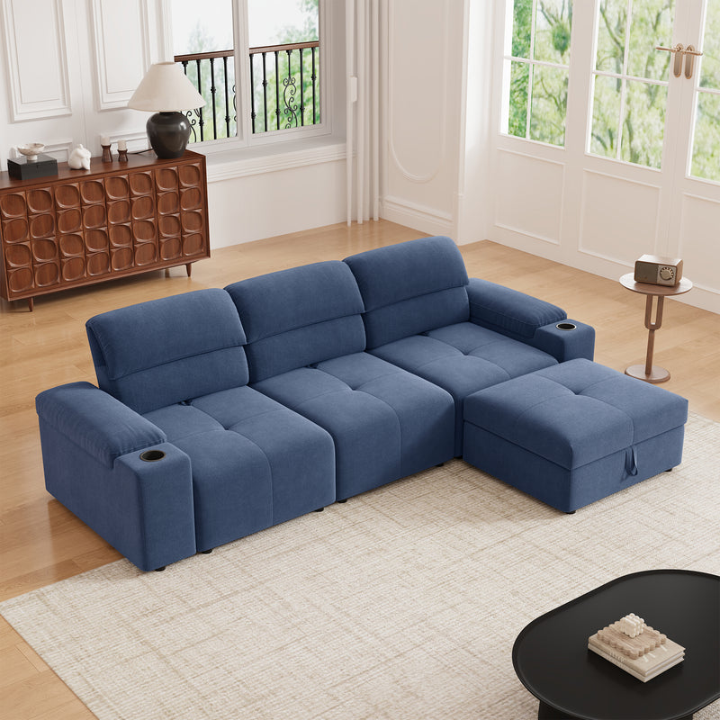Modern L-shaped sectional sofa, 105-inch cloud sofa, adjustable backrest, 4-seat comfortable cotton fabric with a movable ottoman, available in two colors, suitable for bedrooms and apartments.