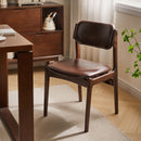 Modern Solid Wood Frame Dining Chairs, Comfortable Brown PU Leather Upholstered Armless Side Chairs, Ergonomic Backrest Kitchen Chairs for Dining Room, Coffee Shop, Home Office