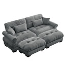 Modern Over Size Velvet Two-seater Sofa with Ottoman and Round Bolster Armrests in Grey