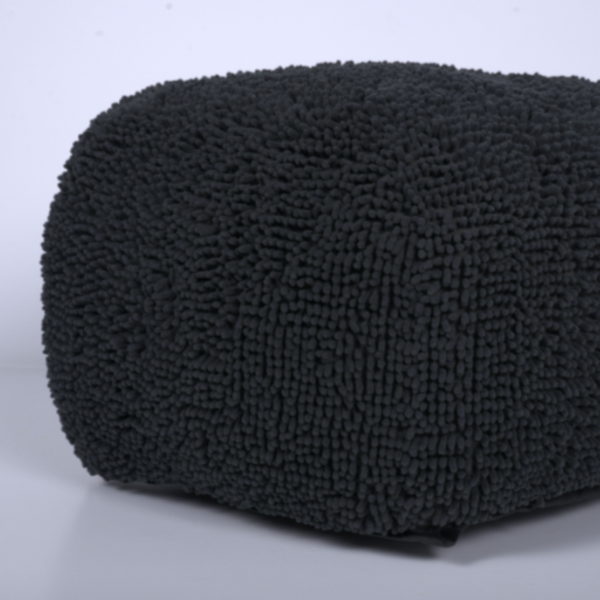 Spongy Microfiber Square Pouf, Cozy Seating, Dark Charcoal, Soft Chenille, 20x20x14 inches