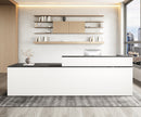 71' L-Shaped Reception Desk with Counter – Modern Front Desk with Lockable Drawer, Keyboard Tray & Cable Management for Office, Salon, Lobby (White & Black, Left)