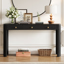 TREXM Rustic Console Table with Curved Corners for Safety, Entryway Table with 3 Concealed Drawers, Sturdy Sofa Table with Thick Legs for Hallway & Living Room (Black)