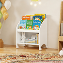 Kids Bookshelf with Wheels, 3-Tier Front Display Bookcase, MDF Rolling Book Organizer with 360° Lockable Casters, Children Storage Shelf for Nursery Bedroom Playroom