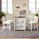 TOPMAX 5 Pieces Counter Height Rustic Farmhouse Dining Room Wooden Bar Table Set with 4 Chairs, White