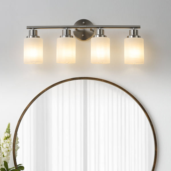 24' Modern 4-Light Vanity Wall Sconce, Brushed Nickel Finish with Frosted Glass Shades for Bathroom or Hallway Lighting (No Bulbs)