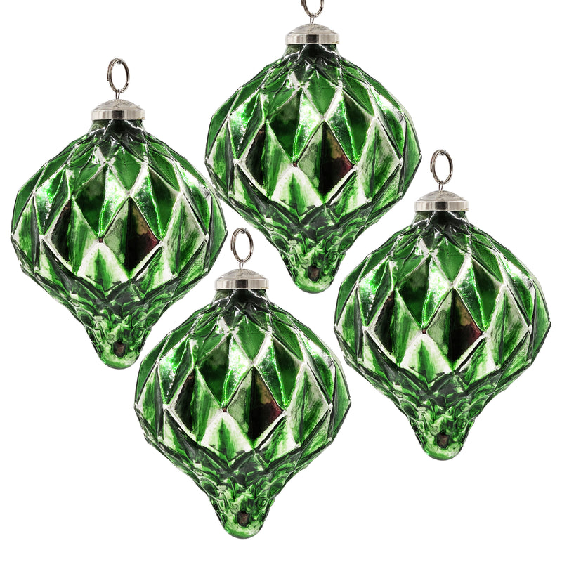 4.2x4.2x5.1' Christmas Ball Ornaments, Glass Decorative Hanging Ball Christmas Tree Ornaments for Holiday Party Decorations, Set of 4