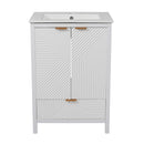 Modern White Bathroom Vanity with Sink Combo, 24 Inches, Textured Door Panels, Soft Close Drawer, Pine Legs, Ceramic Undermount Sink, MDF & Solid Wood Construction