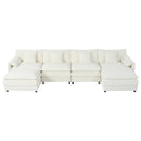 Elegant Modular Sectional Sofa Oversized Deep Seat U Shaped Couch Set Beige Chenille 143.31' Length