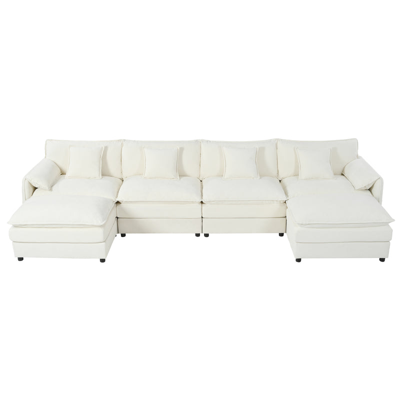 Elegant Modular Sectional Sofa Oversized Deep Seat U Shaped Couch Set Beige Chenille 143.31' Length