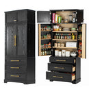 K&K 78.2' Tall Farmhouse Kitchen Pantry Cabinet with 8 Door Shelves, Storage Cabinet with 3 Adjustable Shelves, 3 Large Drawers, Versatile Cupboard for Kitchen, Dining & Bathroom, Ash Black