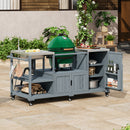 K&K 75.4' Outdoor Kitchen Island with Sink, Solid Wood Outdoor Grill Cart for XL Green Egg Grills, Rolling Outdoor Bar Cart with Stainless Steel Top, for Pizza Prep & BBQ, Grey Blue