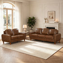 Breathable Faux Leather Sofa For  Living Room,2-pieces Sofa Set,Loveseat and Sofa,Rolled Arm Sofa with Nails,Comfy Leather Couch, Brown.